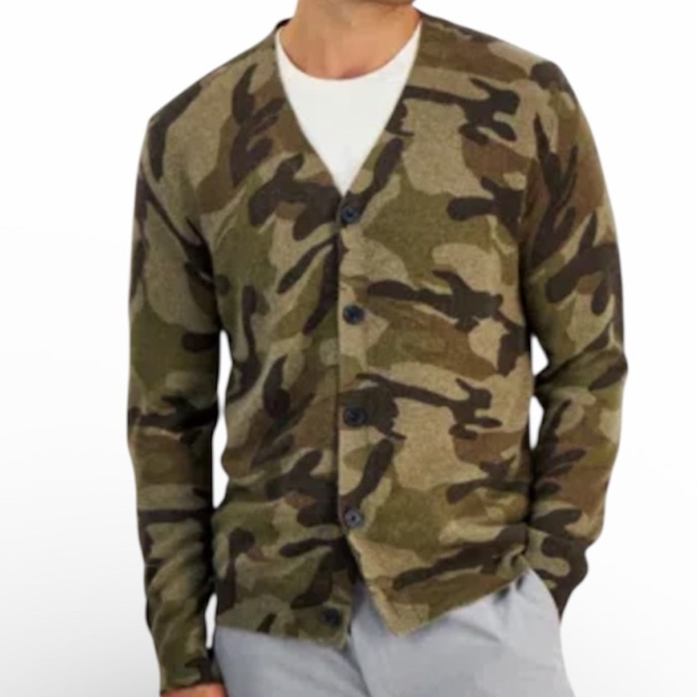 Club Room Camouflage 100% Cashmere Cardigan
